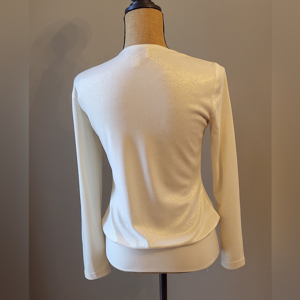 Joseph Ribkoff Size 6 Ivory Shimmer Long Sleeve Pullover Top - Picture 6 of 10
